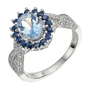 Le Mode Sterling Silver Diamond and Blue Topaz Oval Ring