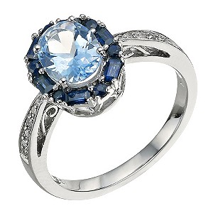 Le Mode Sterling Silver Blue Topaz and Sapphire Ring