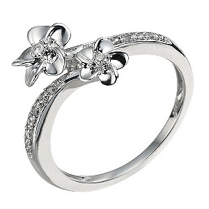 Silver & Diamond Flower Ring