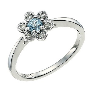 Sterling Silver Daisy Blue Topaz and Diamond Ring