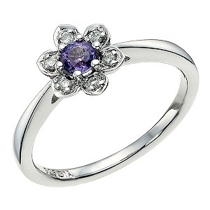Sterling Silver Daisy Amethyst and Diamond Ring