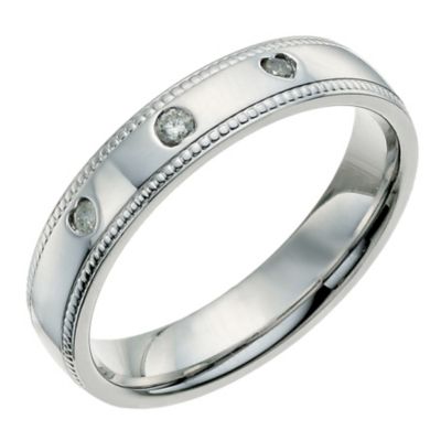H Samuel Sterling Silver and Three Stone Diamond Band