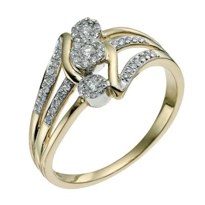 9ct yellow gold 1/4 carat triple cluster diamond ring - Product number 9595279