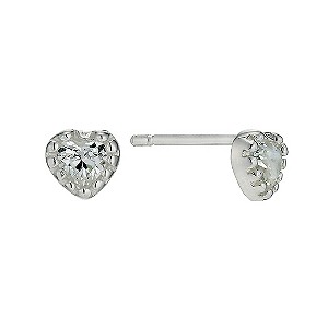 Silver and Cubic Zirconia Fancy Claw Heart Stud Earrings