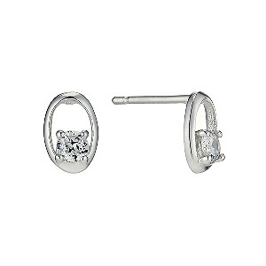 Silver and Cubic Zirconia Open Oval Stud Earrings