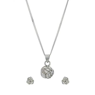 Silver Knot Pendant and Stud Earrings Set - Product number 9595961