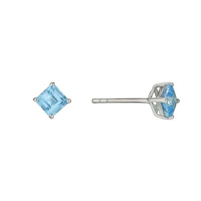 Silver and Blue Topaz Princess Cut Stud Earrings - Product number 9596690