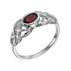 Silver Celtic Garnet Ring Size L