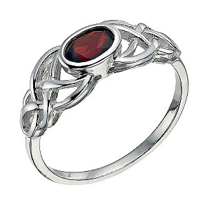 Silver Celtic Garnet Ring Size N