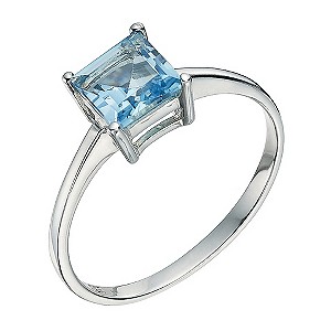 Silver and Blue Topaz Princess Cut Ring - Size N