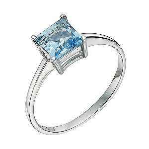 Silver and Blue Topaz Princess Cut Ring - Size P