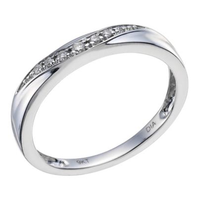 9ct White Gold and Diamond Shaped Band