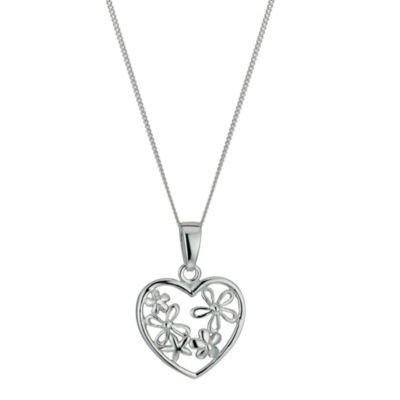 H Samuel Sterling Silver Open Heart Flower Pendant