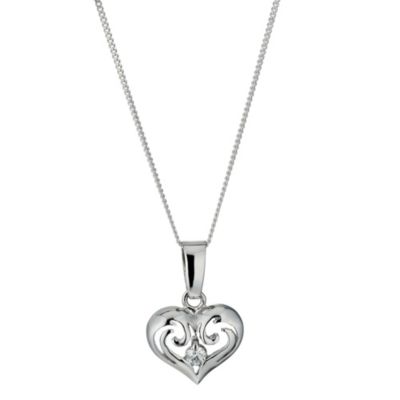 H Samuel Sterling Silver Cutout Heart and Cubic Zirconia