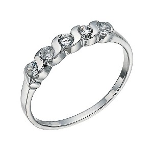 Sterling Silver 5 Cubic Zirconia Ring Size L