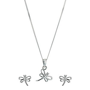 Silver Dragonfly Pendant & Earrings Set