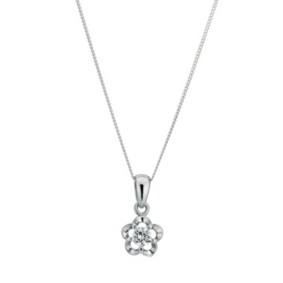 Silver Small Cubic Zirconia Flower Pendant