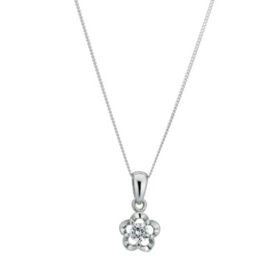 Silver Small Cubic Zirconia Flower Pendant