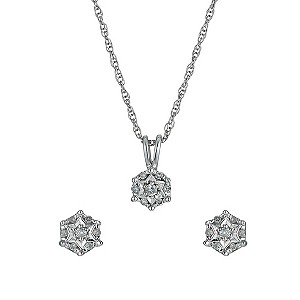 H Samuel Sterling Silver Diamond Pendant and Earrings Set