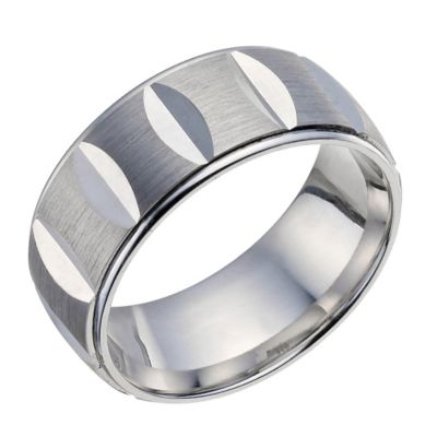 H Samuel Sterling Silver Patterned 8mm Ring