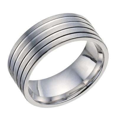 H Samuel Sterling Silver Mens 8mm Groove Ring