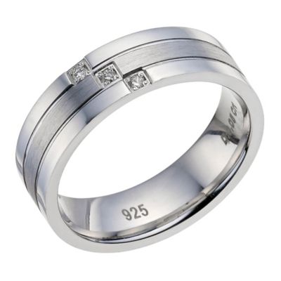 Silver Matte & Polished Diamond Set Gents Ring - Product number 9603085
