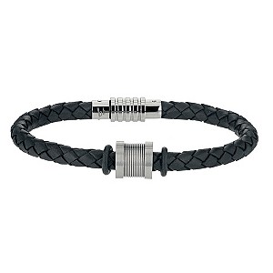 Black Leather & Stainless Steel Bracelet