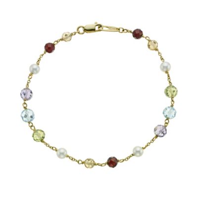 9ct gold cultured freshwater pearl & semi precious bracelet - Product number 9606270