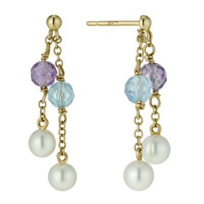 9ct yellow gold pearl & coloured stone set drop earrings - Product number 9606297