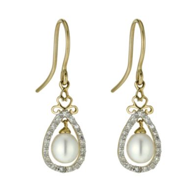 9ct gold cultured freshwater pearl vintage drop earrings - Product number 9606327