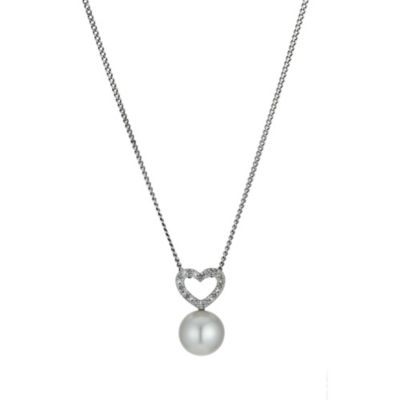 9ct white gold cultured freshwater pearl heart drop pendant - Product number 9606440