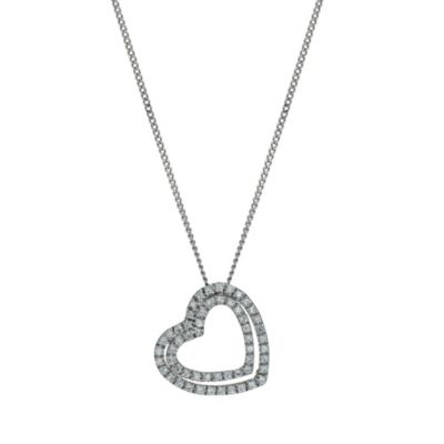 9ct white gold cubic zirconia double heart pendant - Product number 9606548