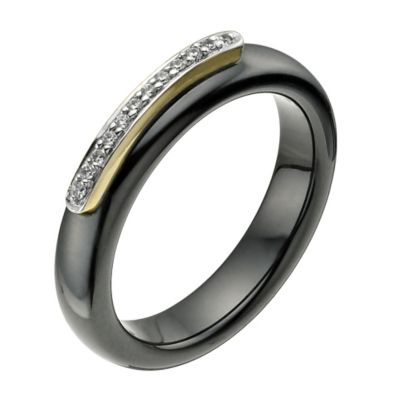 Black ceramic 9ct gold & cubic zirconia ring - Product number 9607536
