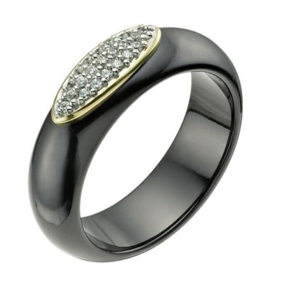 Black ceramic & 9ct yellow gold cubic zirconia ring - Product number 9607668