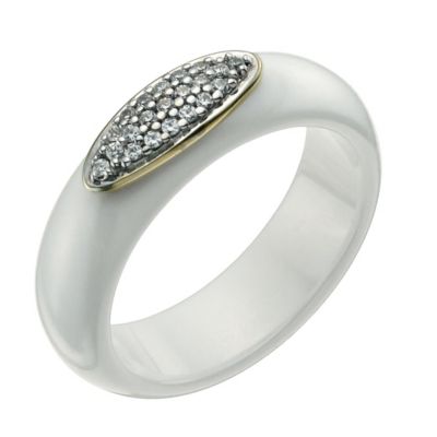 White ceramic & 9ct yellow cubic zirconia ring - Product number 9607927