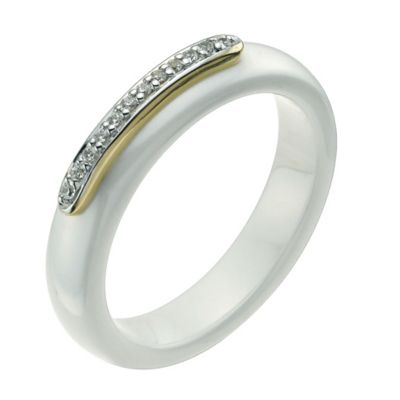 White ceramic & 9ct yellow cubic zirconia ring - Product number 9608060