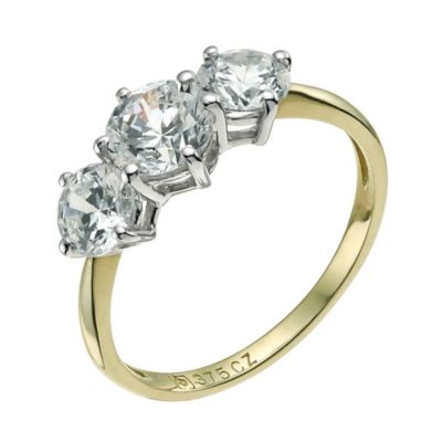 9ct yellow gold cubic zirconia trilogy ring - Product number 9608850