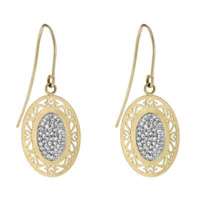 Silver & 9ct Yellow Gold Crystal Oval Drop Earrings