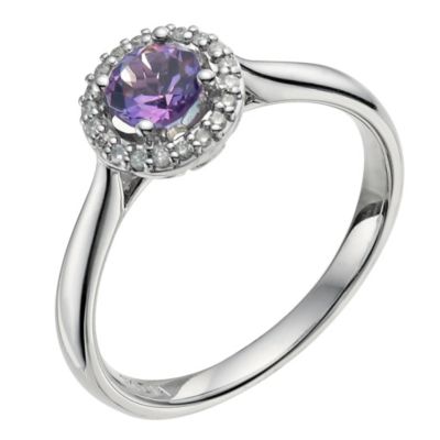 9ct white gold diamond & amethyst halo ring - Product number 9612106