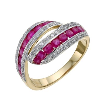 9ct yellow & white gold 1/4 carat diamond & ruby ring - Product number 9615288