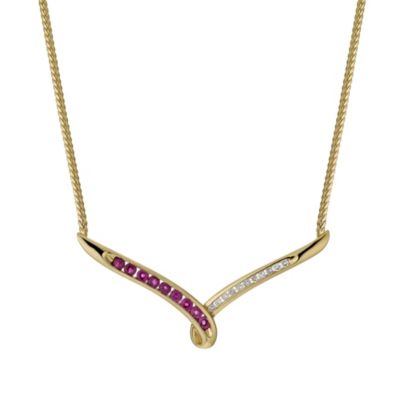 9ct yellow gold diamond & ruby collar necklace - Product number 9616195