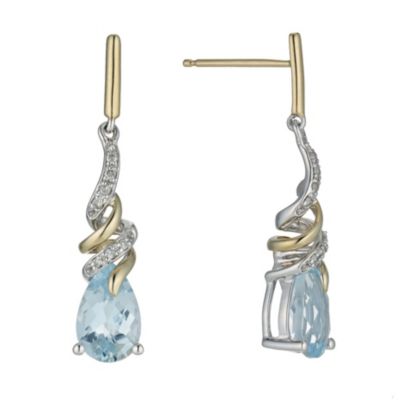 9ct yellow & white gold diamond & blue topaz drop earrings - Product number 9616284