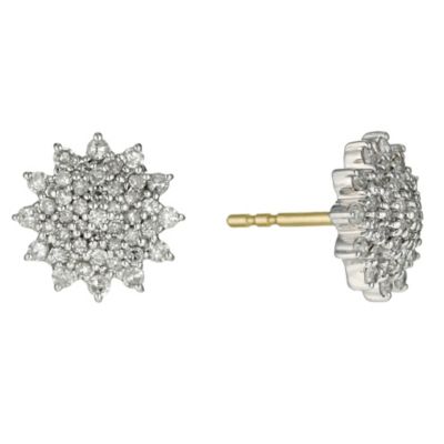 9ct yellow gold 1/2 carat diamond cluster studs - Product number 9616292