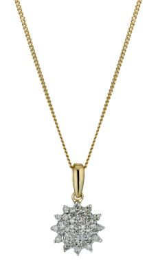 9ct yellow gold flower diamond cluster pendant - Product number 9616306