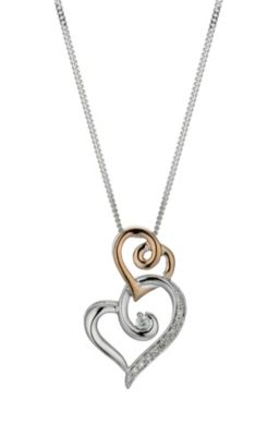 Love's Embrace silver & rose gold diamond heart pendant - Product number 9616497
