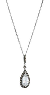 Silver white topaz & brown diamond pear pendant - Product number 9616586