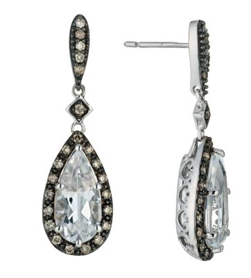 Silver white topaz & brown diamond pear earrings - Product number 9616675