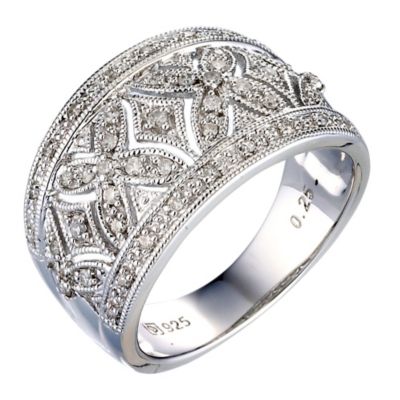 Sterling silver diamond set vintage flower ring - Product number 9620893