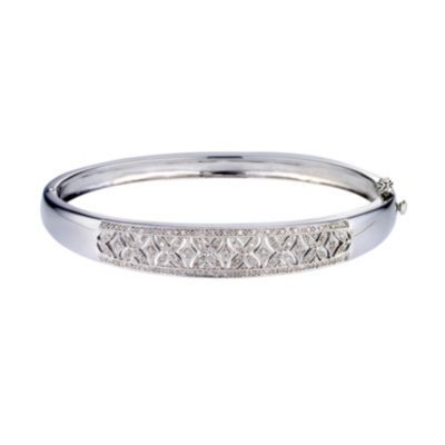 Sterling silver diamond set vintage style bangle - Product number 9621288