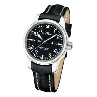 Fortis B-42 Flieger men's day/date black leather strap watch - Product number 9622284